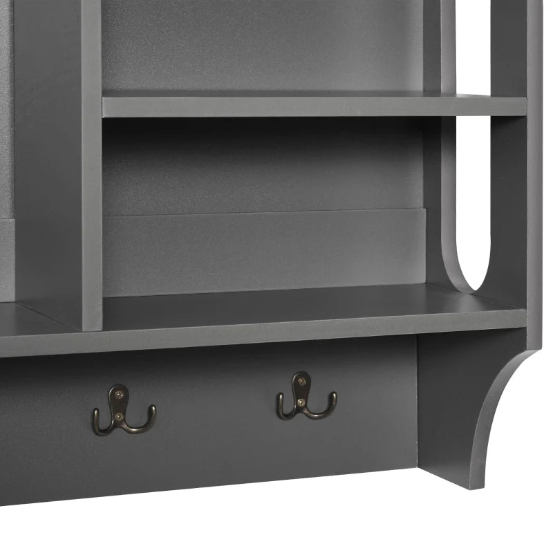 HOMCOM Wall-Mounted Floating Storage Shelf with 4 Storage Units and 4 Dual Hooks, Grey