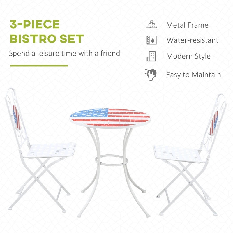 Outsunny 3cc Patio Bistro Set, Garden Furniture Set, Folding Outdoor Chair Table, Teak