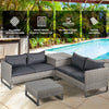 Outsunny 4 Pieces Patio Wicker Dining Sets, Outdoor PE Rattan Sectional Conversation Set with Cushions & Dining Table, Bench for Garden, Backyard, Lawn,  Charcoal Grey