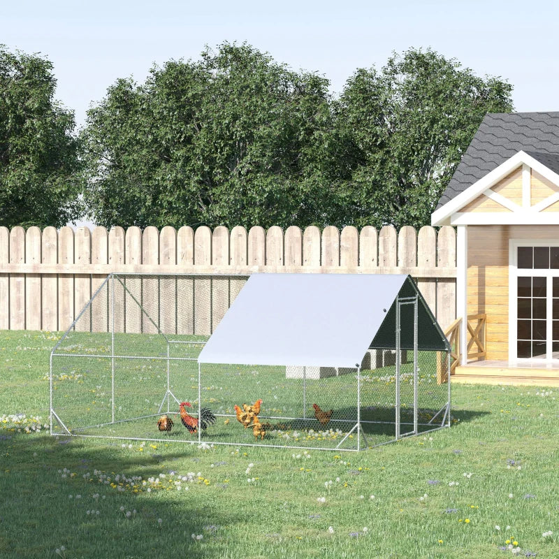 PawHut Galvanized Large Metal Chicken Coop Cage, 2 Room Walk-in Enclosure, Poultry Hen House with UV & Water Resistant Cover for Outdoor Backyard, 9.8' x 13.1' x 6.4'-1