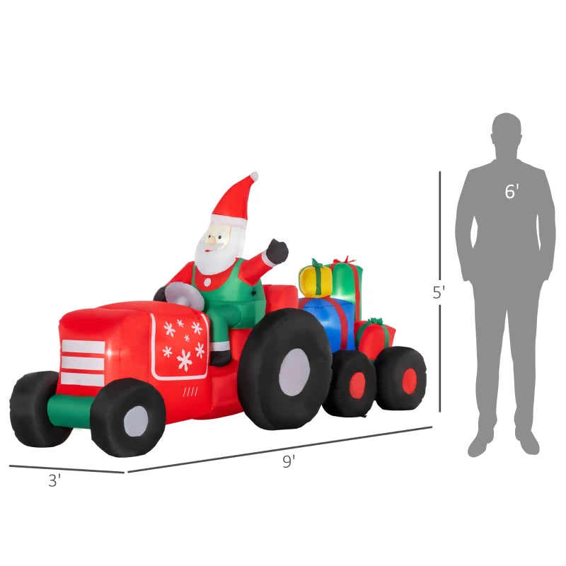 Outsunny 9ft Christmas Inflatable Santa Claus Driving Trailer with Colorful Gift Boxes, Blow-Up Outdoor LED Yard Display