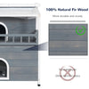 PawHut Wooden 2-Floor Cat House with Window, Universal Wheels, Cat Shelter, Kitten Kennel with Escape Door, Gray