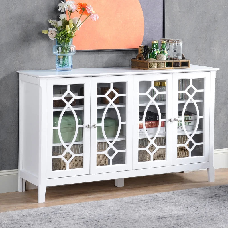 HOMCOM Sideboard Buffet Cabinet with Storage, Credenza,Coffee Bar Cabinet with Glass Doors, White