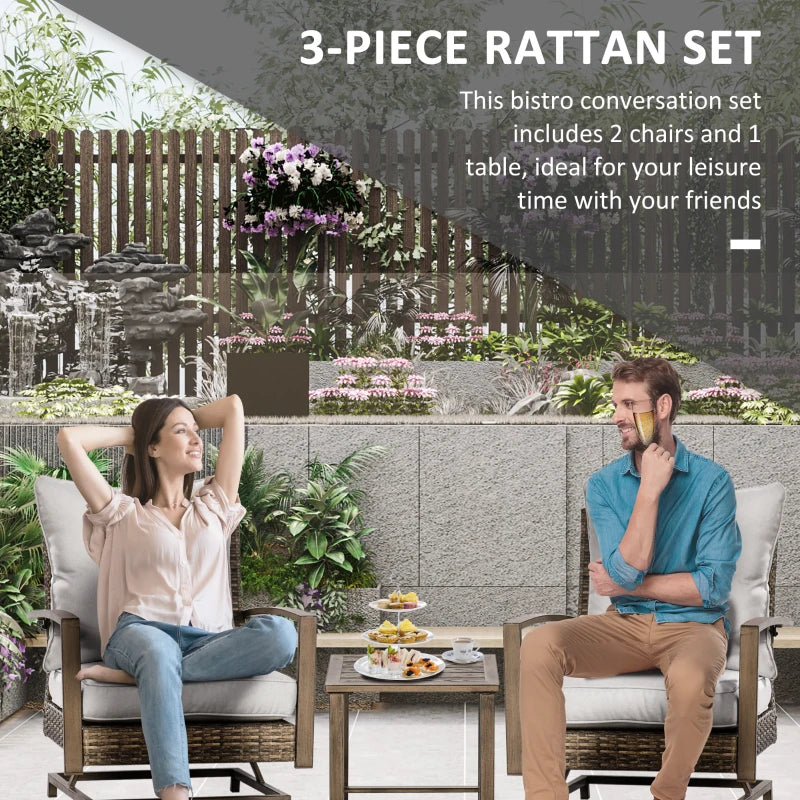 Outsunny Patio Bistro Set, Porch Furniture with Soft Cushions and Rocking Function for Yard, Lawn, Porch, Light Gray