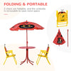 Outsunny Kids Folding Picnic Table and Chair Set, w/ Adjustable Umbrella, Ladybird Pattern