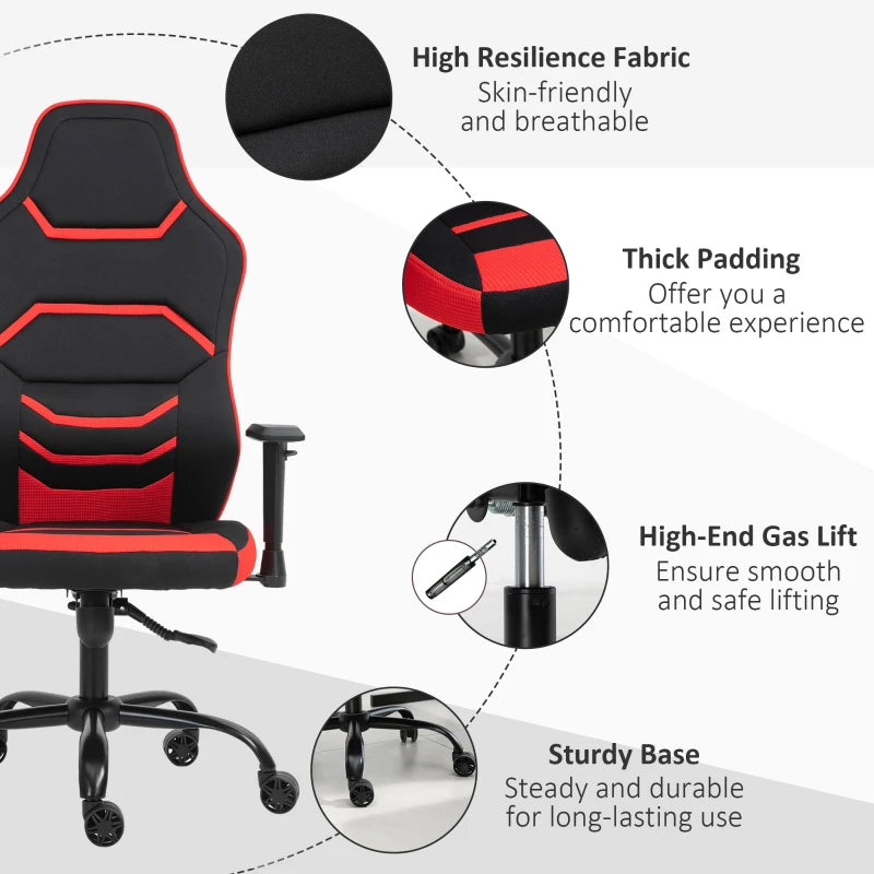 Vinsetto High Back Racing Style Gaming Office Chair Home Computer Task Seat on Wheels, Tilt, Adjustable Armrest - Red