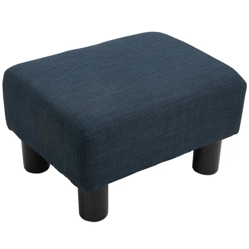 HOMCOM 16” Cubed Modern Linen Fabric Pouf Footrest Ottoman Furniture Dark Blue