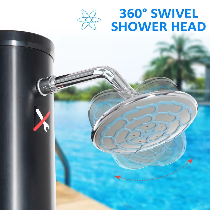 Outsunny 7.1 FT Solar Heated Shower with Free-Rotating Shower Head, Temperature Adjustment & Foot Shower, 2-Section Outdoor Shower, 9.2 Gallon