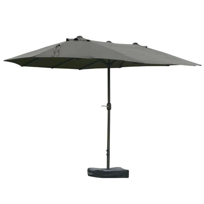Outsunny Patio Umbrella 15' Steel Rectangular Outdoor Double Sided Market with base, UV Sun Protection & Easy Crank for Deck Pool Patio, Coffee