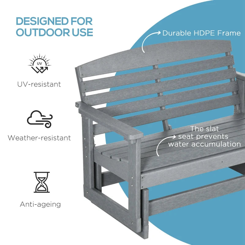 Outsunny Outdoor Bench for Two Person, Waterproof HDPE Garden Bench with Slatted Backrest and Seat, Patio Loveseat with Armrests for Lawn, Yard, Balcony, Porch, Dark Gray