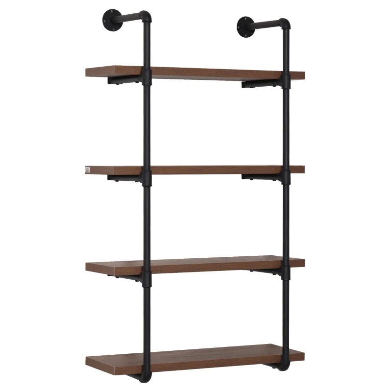 HOMCOM Industrial Pipe Style Shelf 3-Tier Wall-Mounted Utility Bookcase Floating Storage Rack with Metal Frame, Rustic Brown