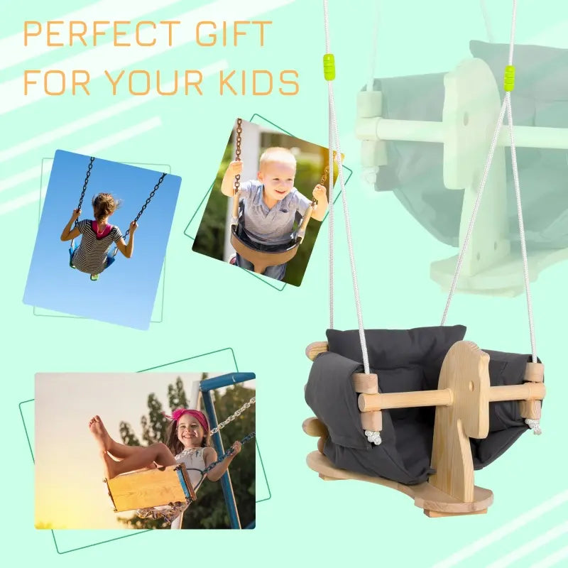 Outsunny Baby Swing Seat Wooden Toy Horse with Cotton Cushion Pillow Indoor Outdoor