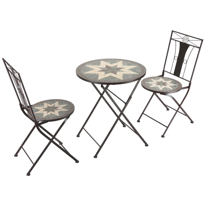 Outsunny 3 Pieces Patio Folding Bistro Set, Outdoor Pine Wood Table and Chairs Set with Tie-on Cushion & Square Coffee Table, Great for Indoor, Poolside, Garden, Dark Blue