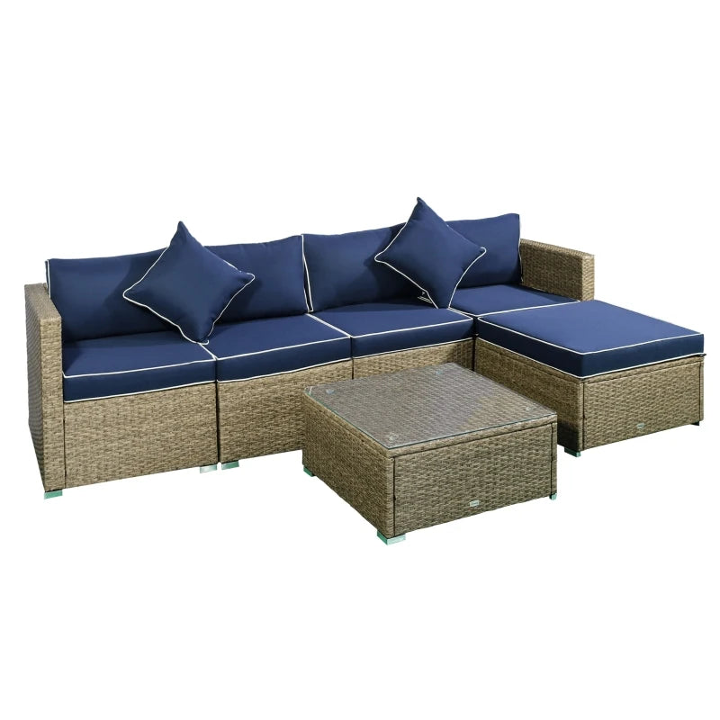 Outsunny 6 Pieces Patio Furniture Sets Outdoor Wicker Conversation Sets All Weather PE Rattan Sectional sofa set with Ottoman, Cushions & Tempered Glass Desktop, Beige