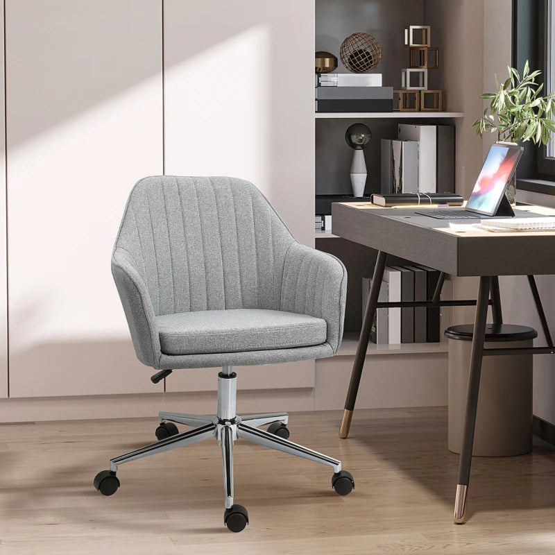 Vinsetto Mid-Back Task Chair, Fabric Home Office Chair, Swivel Desk Chair with Tub Shape Design & Lined Pattern Back for Living Room, Bedroom, Gray
