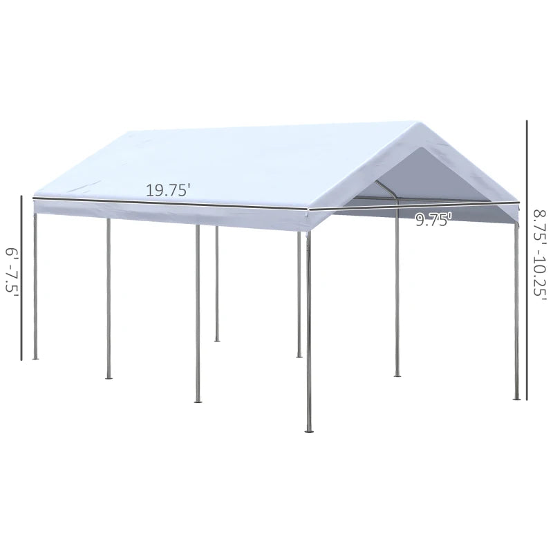 Outsunny 10' x 20' Heavy Duty Carport, Portable Garage & Patio Canopy Tent Storage Shelter, 8.7'-10.2' Adjustable Height, Anti-UV Cover for Car, Truck, Boat, Catering, Wedding, Gray