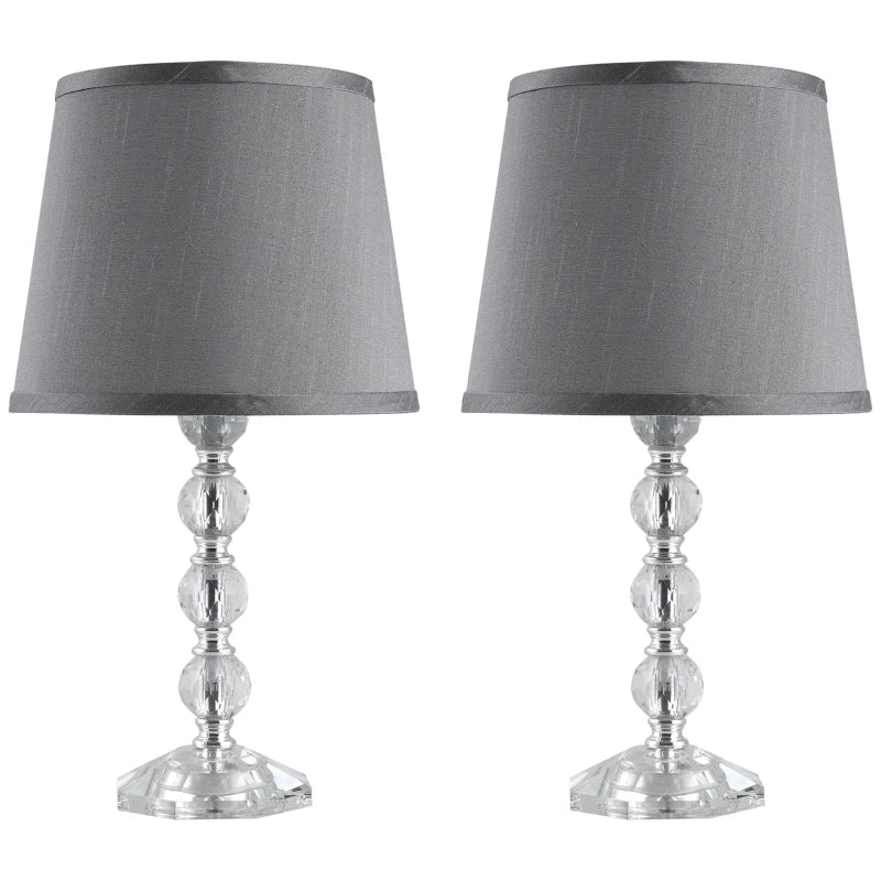 HOMCOM Crystallite Modern Table Lamps for Bedroom Set of 2, Bedside Desk Lamp for Home Office, Living Room Lamp Set with Fabric Lampshades, Gray