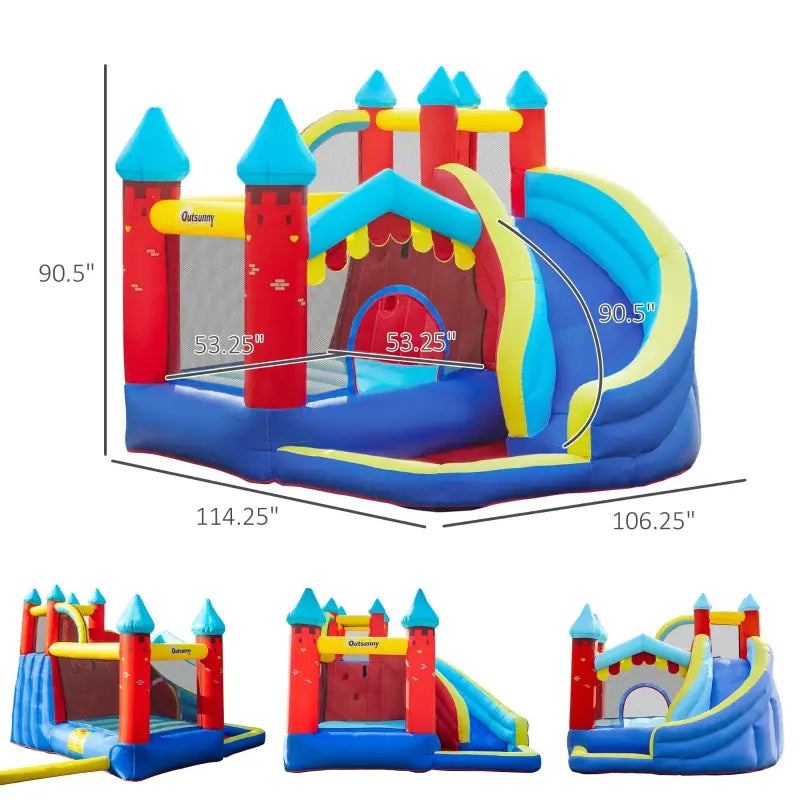 Outsunny 4-in-1 Kids Inflatable Bounce House Jumping Castle with 2 Slides, Climbing Wall, Trampoline, & Water Pool Area, Air Blower