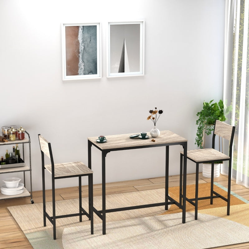 HOMCOM 3 Piece Industrial Bar Table Set, Counter Height Kitchen Dining Set with Bar stool for Small Space, for Dining Room, Living Room, Apartment