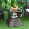 Outsunny Rattan Wicker Side Table with Umbrella Hole, 2 Tier Storage Shelf for All Weather for Outdoor, Patio, Garden, Backyard, Mixed Brown