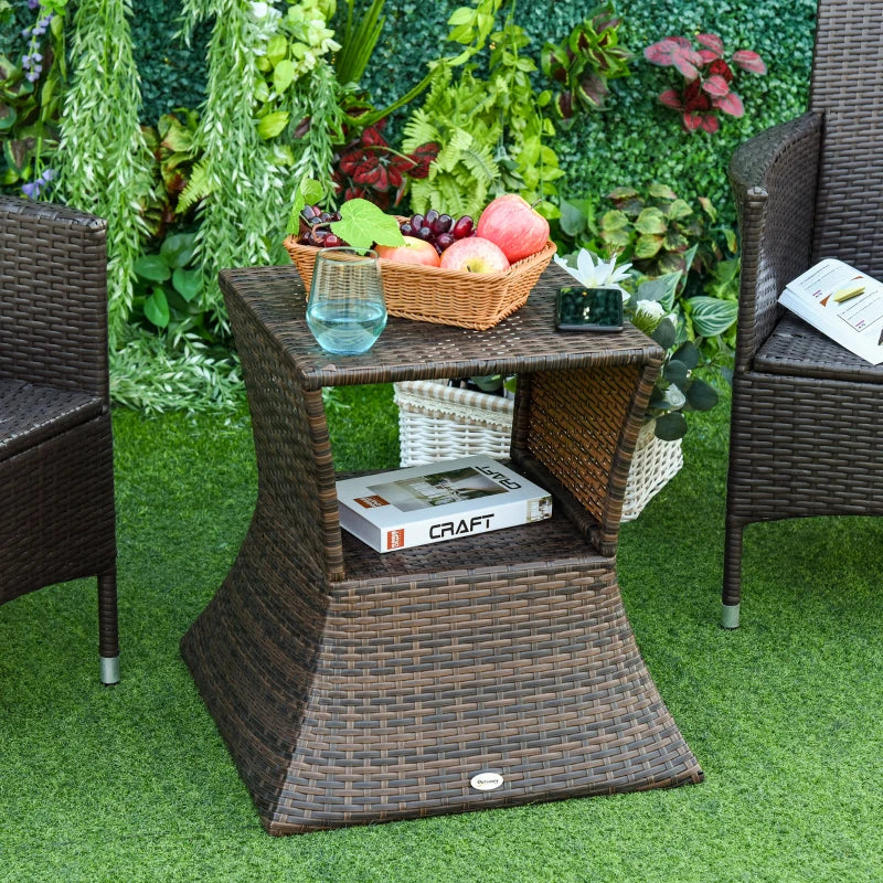 Outsunny Patio Wicker Rattan Tea Bisto Side Table with an Umbrella Hole, Convenient Storage Shelf, & Stylish Design
