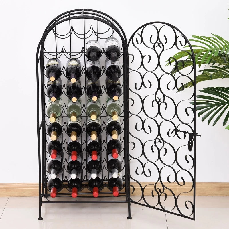 HOMCOM 45-Bottle Modern Wine Organizer Decorative Portable Wrought Iron Wine Rack Jail, Black