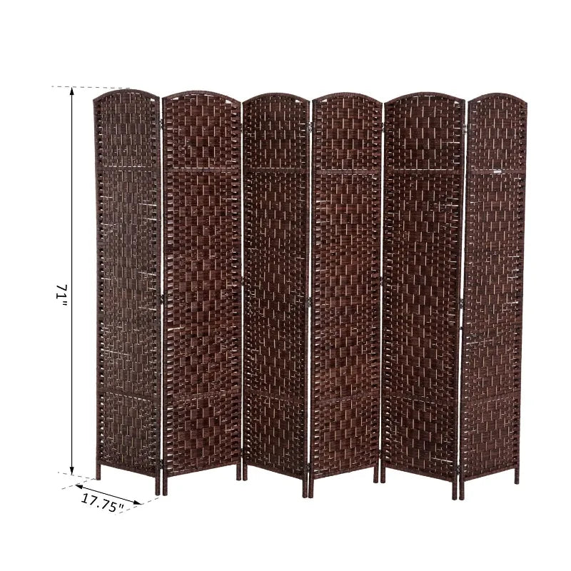 HOMCOM 6' Tall Wicker Weave 6 Panel Room Divider Wall Divider, Brown