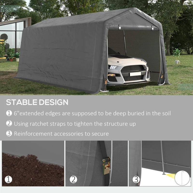 Outsunny 10' x 20' Carport Portable Garage, Heavy Duty Storage Tent, Patio Storage Shelter w/ Anti-UV PE Cover and Double Zipper Doors, for Motorcycle Bike Garden Tools