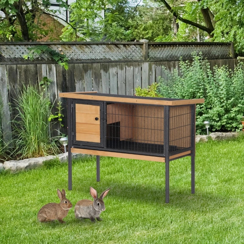 PawHut Wooden Rabbit Hutch, Bunny Cage for Small Pet w/ Slide-out Tray, Openable Roof