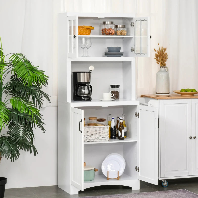 HOMCOM Accent Kitchen Buffet and Hutch Wooden Storage Cabinet with Glass Framed Door, and Microwave Space, White