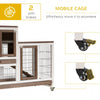 PawHut Wooden Rabbit Hutch Elevated Bunny Cage, Indoor Small Animal Habitat with Enclosed Run with Wheels, Ramp, Removable Tray Ideal for Guinea Pigs, Brown