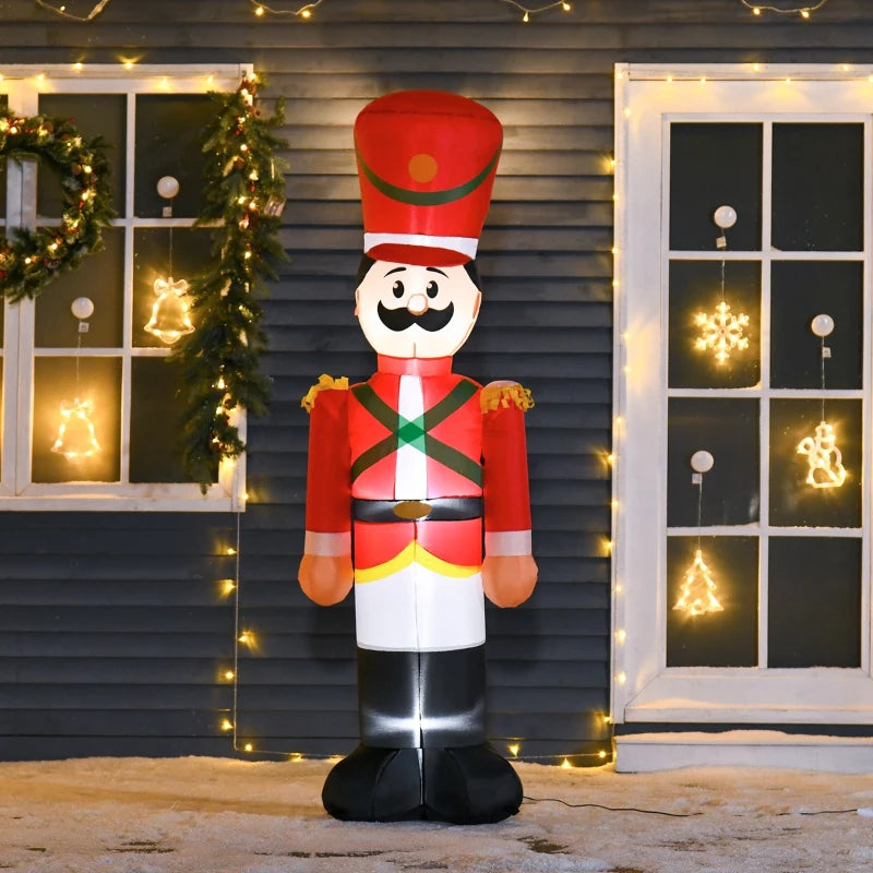 HOMCOM 6ft Christmas Inflatable Nutcracker Toy Soldier, Outdoor Blow-Up Yard Decoration with LED Lights Display-1