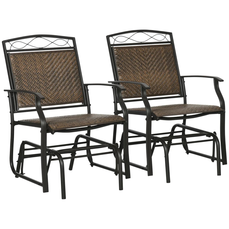 Outsunny Set of 2 Outdoor Glider Chairs, Porch & Patio Rockers for Deck with PE Rattan Seats, Steel Frames for Garden, Backyard, Poolside, Gray
