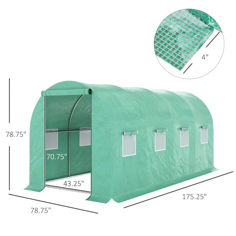 Outsunny 10' x 10' x 7' Walk-in Tunnel Greenhouse with High-Quality Transparent PE Cover, Zipper Doors & Windows
