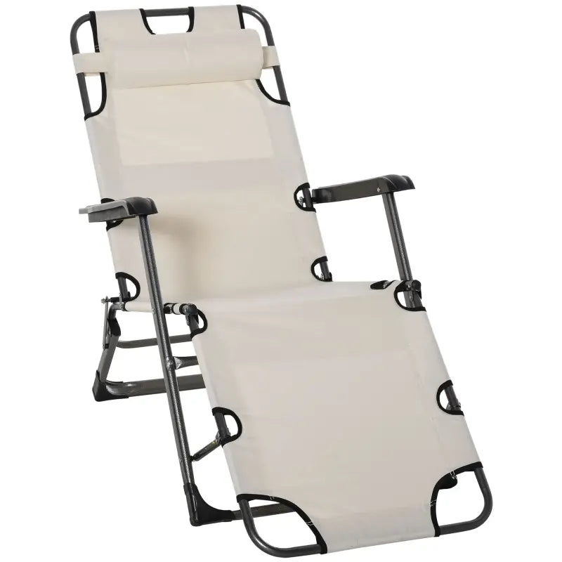 Outsunny Tanning Chair, 2-in-1 Beach Lounge Chair & Camping Chair w/ Pillow & Pocket, Adjustable Chaise
