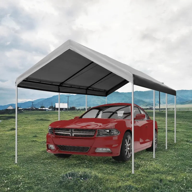 Outsunny 10' x 20' Heavy Duty Outdoor Carport Awning/Canopy with Weather-Fighting Material & Anchor Kit, Grey