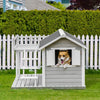 PawHut 2-Story Wooden Outdoor Dog House Shelter w/ Stairs & Balcony Medium, Large Dogs