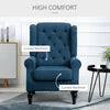 HOMCOM Button-Tufted Accent Chair with High Wingback, Rounded Cushioned Armrests and Thick Padded Seat, Set of 2, Blue