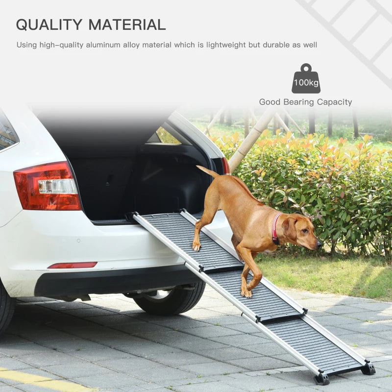 PawHut 28" - 62.5" Telescoping Dog & Pet Ramp with Lightweight Aluminum Design & Anti-Skid Surface for Elderly Pets