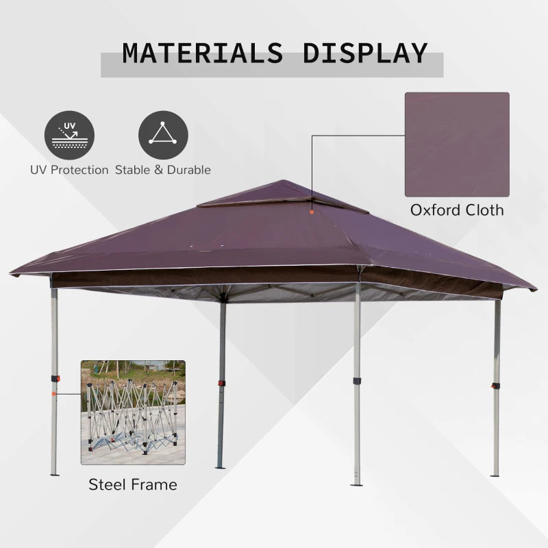 Outsunny 12' x 12' Pop Up Canopy Tent with Netting and Carry Bag, Instant Sun Shelter with 137 sq.ft Shade, Tents for Parties, Height Adjustable, for Outdoor, Garden, Patio, Brown