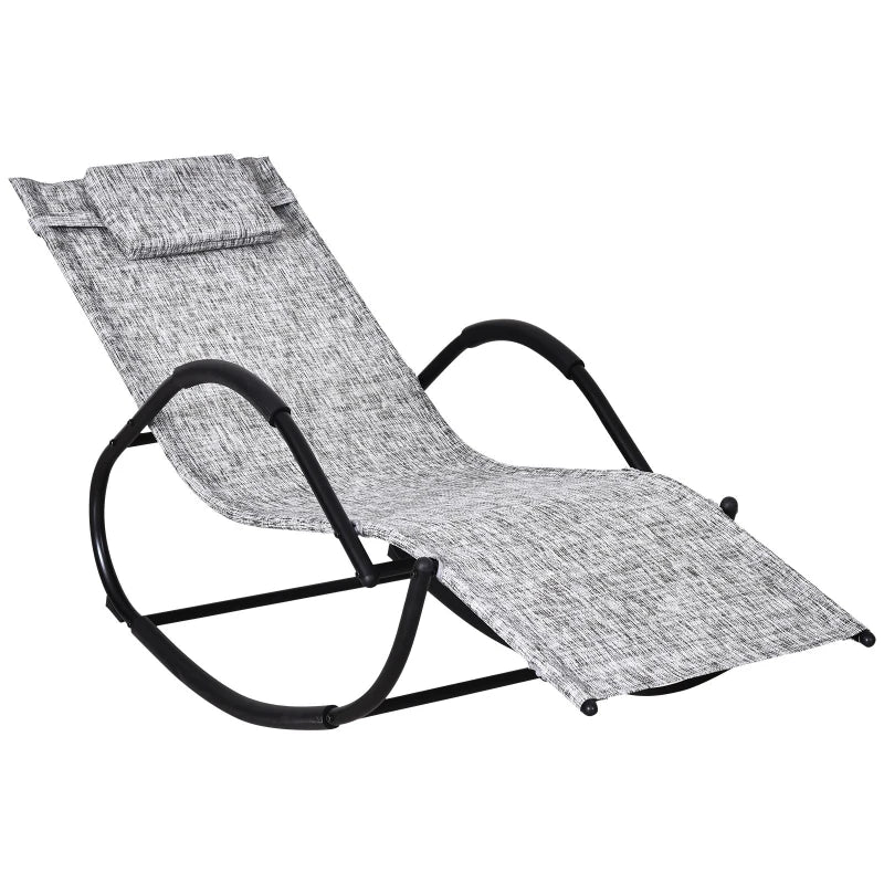 Outsunny Outdoor Rocking Chair, Chaise Lounge Pool Chair for Sun Tanning, Sunbathing Rocker, Armrests & Pillow for Patio, Lawn, Beach, Large, Gray