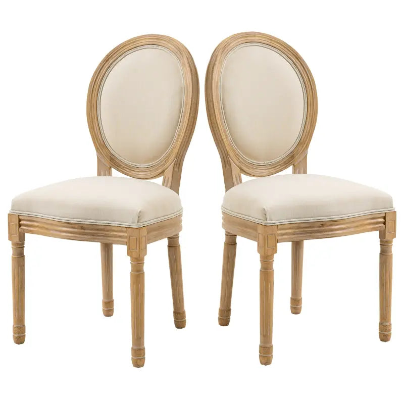 HOMCOM Vintage Armless Dining Chairs Set of 2, French Chic Side Chairs with Curved Backrest and Linen Upholstery for Kitchen, or Living Room, Cream White