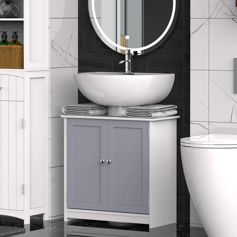 kleankin Bathroom Sink Cabinet, Pedestal Sink Cabinet with Adjustable  Shelf, White