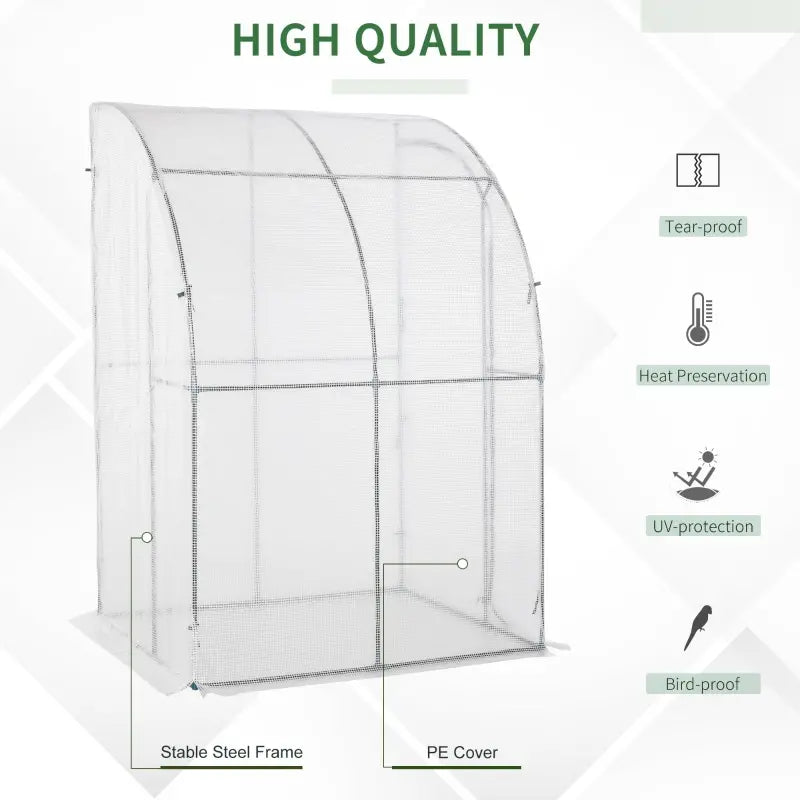 Outsunny 7' x 3' x 7' Outdoor Lean to Greenhouse, Walk-In Green House Plant Nursery with Roll-up Window, PE Cover, and 3-Tier Wire Shelves, Green