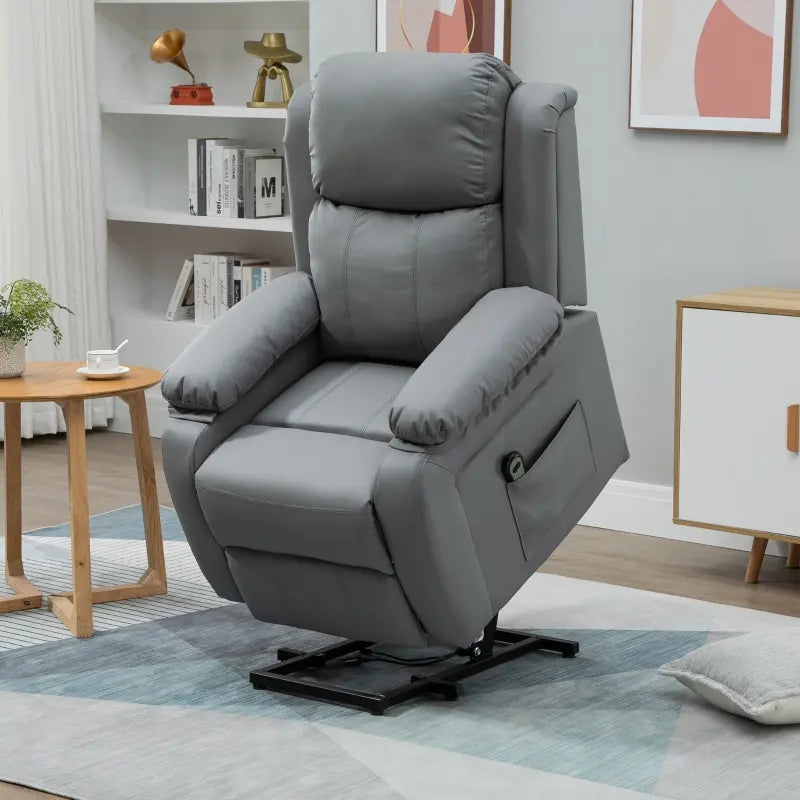 HOMCOM Living Room Power Lift Chair, PU Leather Electric Recliner Sofa Chair for Elderly with Remote Control, Grey