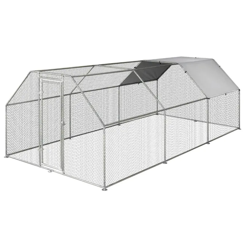 PawHut Large Metal Chicken Coop, Walk-in Poultry Cage Galvanized Hen Playpen House with Cover and Lockable Door for Outdoor, Backyard Farm, 10' x 26' x 6.5', Silver