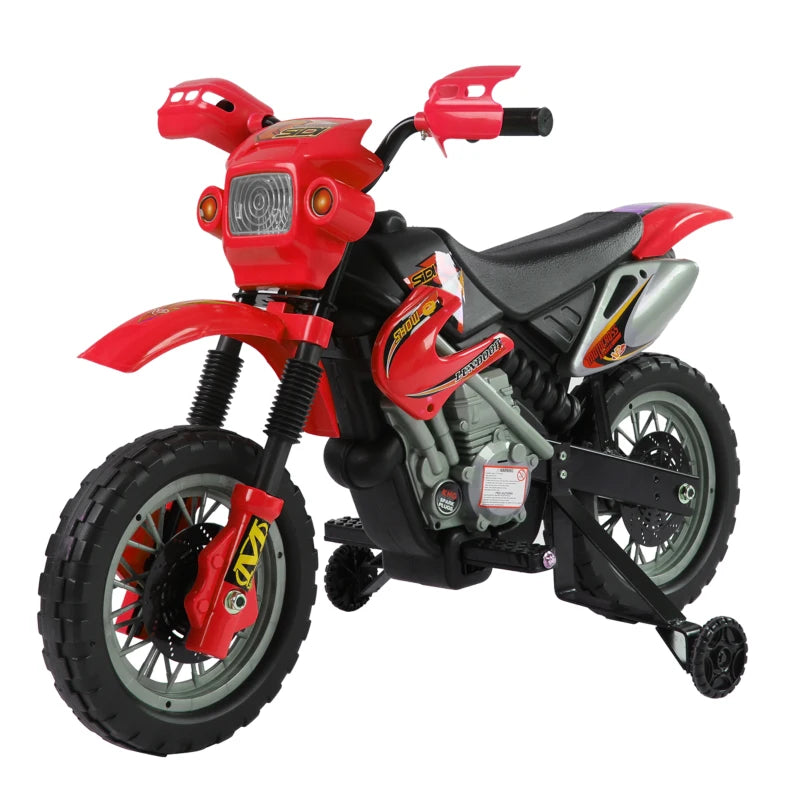 Qaba 6V Kids Motorcycle Dirt Bike Electric Battery-Powered Ride-On Toy Off-road Street Bike with Training Wheels Red