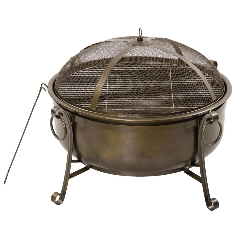 Outsunny Outdoor Fire Pit with Grill Cooking Grate, Cover, Fire Poker for Patio