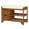 HOMCOM Shoe Cabinet, Wooden Storage Bench with Cushion, Entryway Rack with Drawers, Open Shelves, Coffee