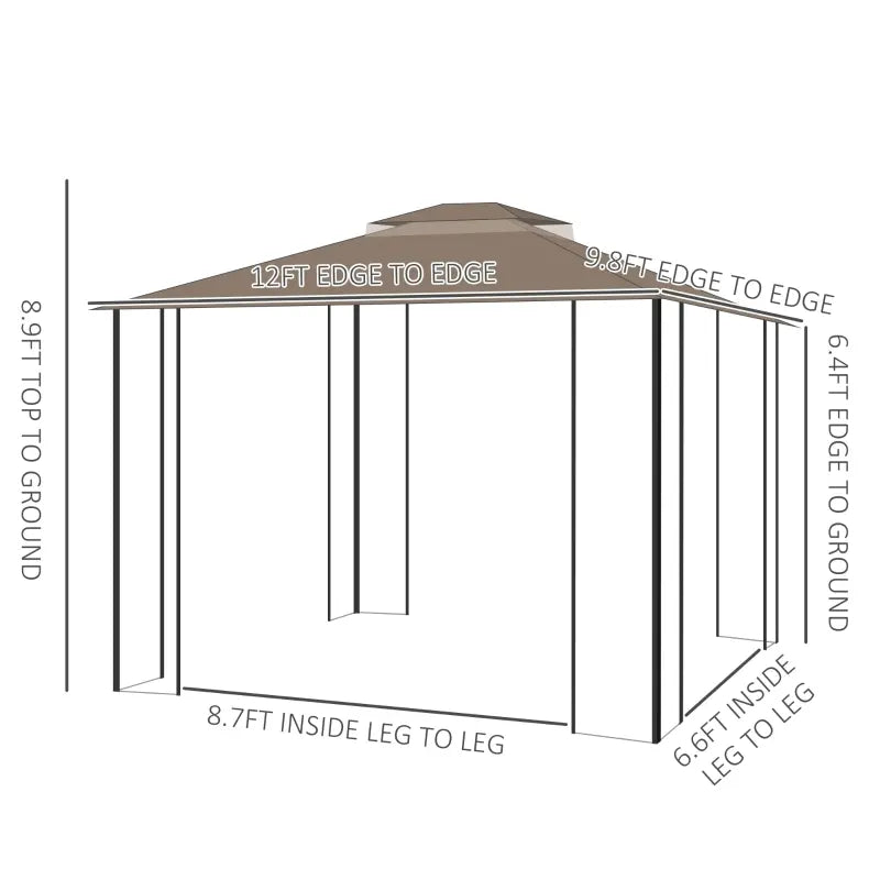 Outsunny 10' x 13' Patio Gazebo Aluminum Frame Outdoor Canopy Shelter with Sidewalls, Vented Roof for Garden, Lawn, Backyard, and Deck, Brown